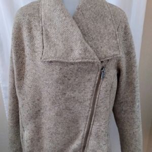Lands' End Knit Asymmetrical Brown Jacket Women's Size Large Great Condition